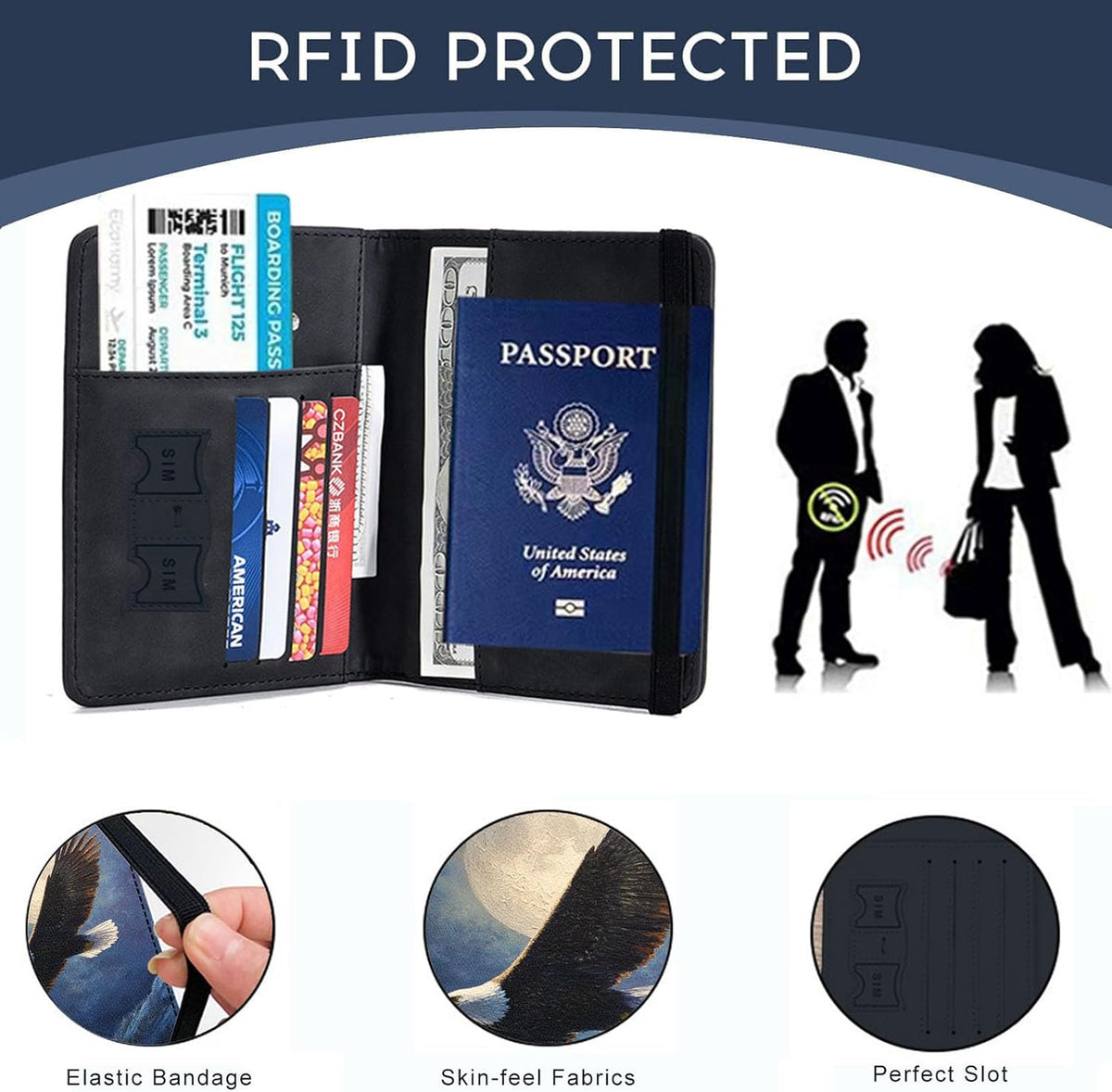 Passport Cover,RFID Blocking,Large Capacity Multi-Slot Travel Passport Wallet for Men & Women - Dark Raven - Colors A
