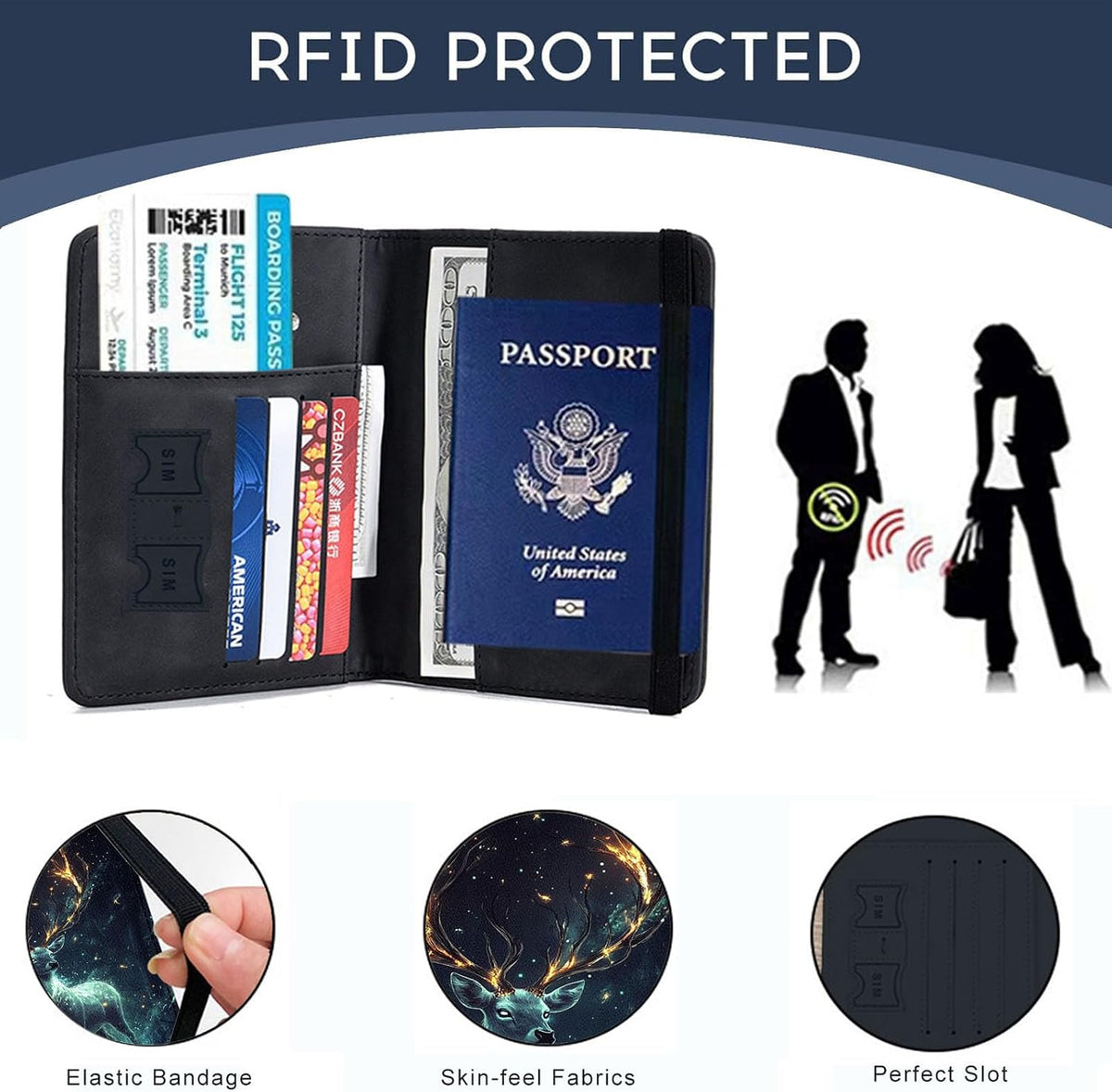 Passport Cover,RFID Blocking,Large Capacity Multi-Slot Travel Passport Wallet for Men & Women - Dark Raven - Colors A
