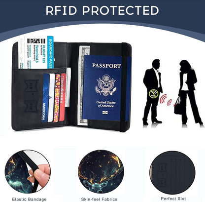 Passport Cover,RFID Blocking,Large Capacity Multi-Slot Travel Passport Wallet for Men & Women - Dark Raven - Colors A
