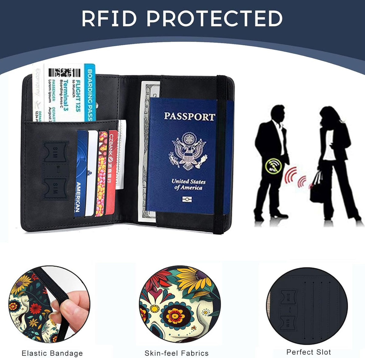 Passport Cover,RFID Blocking,Large Capacity Multi-Slot Travel Passport Wallet for Men & Women - Dark Raven - Colors A