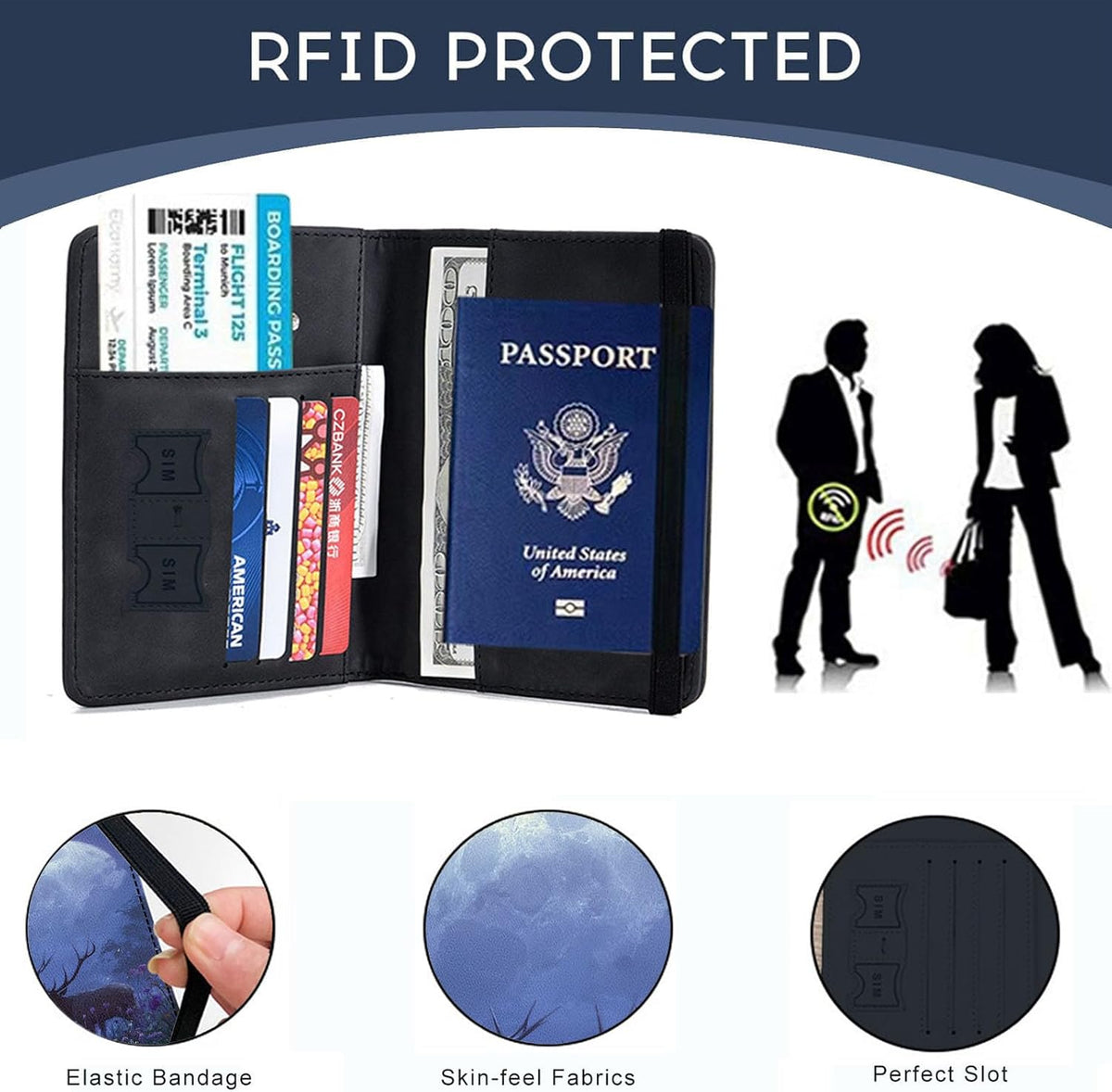 Passport Cover,RFID Blocking,Large Capacity Multi-Slot Travel Passport Wallet for Men & Women - Dark Raven - Colors A