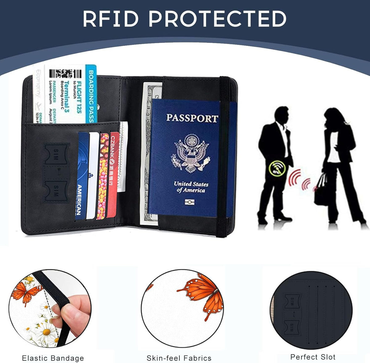 Passport Cover,RFID Blocking,Large Capacity Multi-Slot Travel Passport Wallet for Men & Women - Dark Raven - Colors A