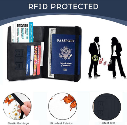Passport Cover,RFID Blocking,Large Capacity Multi-Slot Travel Passport Wallet for Men & Women - Dark Raven - Colors A