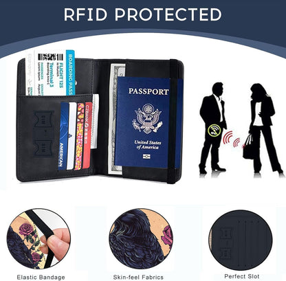 Passport Cover,RFID Blocking,Large Capacity Multi-Slot Travel Passport Wallet for Men & Women - Dark Raven - Colors A