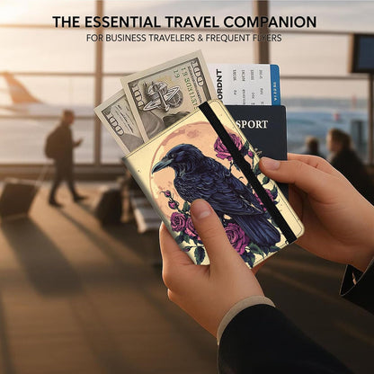 Passport Cover,RFID Blocking,Large Capacity Multi-Slot Travel Passport Wallet for Men & Women - Dark Raven - Colors A