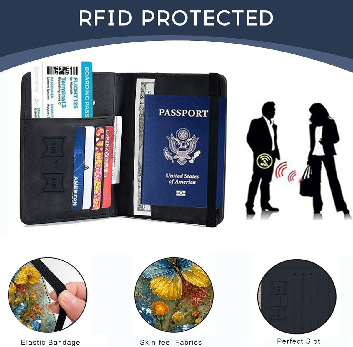 Passport Cover,RFID Blocking,Large Capacity Multi-Slot Travel Passport Wallet for Men & Women - Dark Raven - Colors A