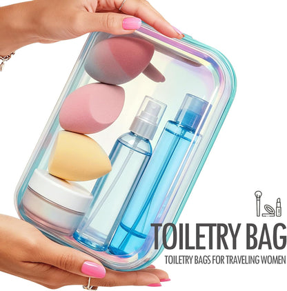 Clear Hard Shell Zipper Case, 2 Pack TSA-Approved Travel Toiletry Bag, Waterproof Cosmetic Bag, CLear Diaper Bag, Hair Tool Organizer, Toy Storage Bin,Travel Makeup Bag & Travel Essential (Pink)