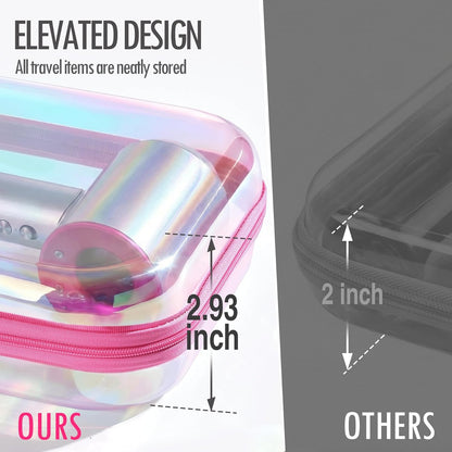 Clear Hard Shell Zipper Case, 2 Pack TSA-Approved Travel Toiletry Bag, Waterproof Cosmetic Bag, CLear Diaper Bag, Hair Tool Organizer, Toy Storage Bin,Travel Makeup Bag & Travel Essential (Pink)