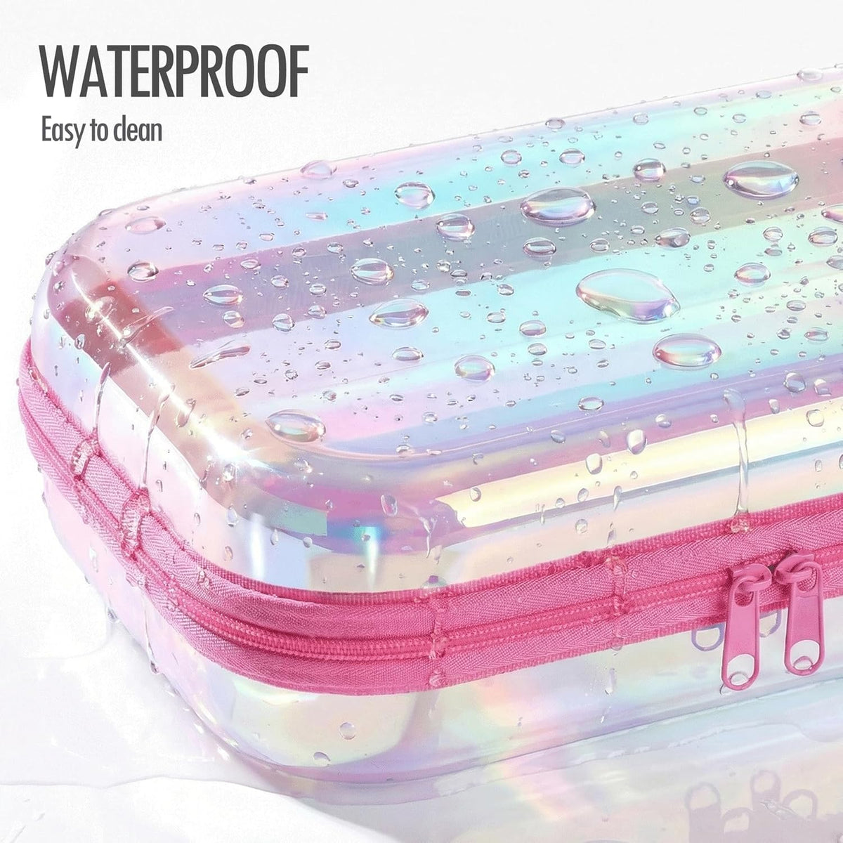 Clear Hard Shell Zipper Case, 2 Pack TSA-Approved Travel Toiletry Bag, Waterproof Cosmetic Bag, CLear Diaper Bag, Hair Tool Organizer, Toy Storage Bin,Travel Makeup Bag & Travel Essential (Pink)