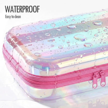 Clear Hard Shell Zipper Case, 2 Pack TSA-Approved Travel Toiletry Bag, Waterproof Cosmetic Bag, CLear Diaper Bag, Hair Tool Organizer, Toy Storage Bin,Travel Makeup Bag & Travel Essential (Pink)
