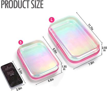 Clear Hard Shell Zipper Case, 2 Pack TSA-Approved Travel Toiletry Bag, Waterproof Cosmetic Bag, CLear Diaper Bag, Hair Tool Organizer, Toy Storage Bin,Travel Makeup Bag & Travel Essential (Pink)