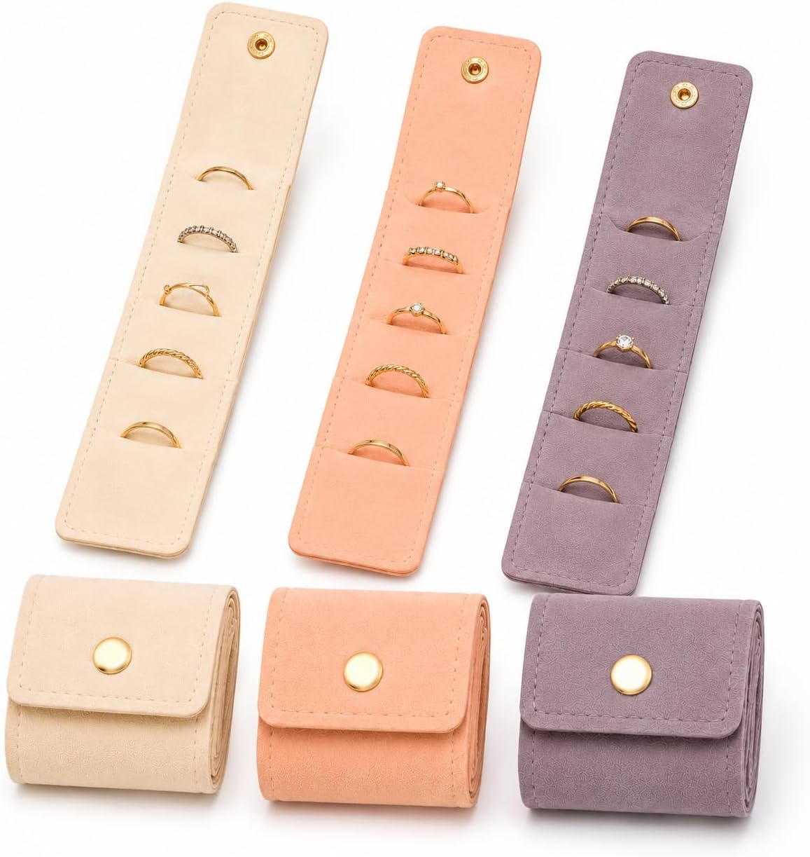 3Pcs Mini Travel Jewelry Bag with Buckle,Small Travel Jewelry Organizer Case,Foldable Jewelry Roll for Journey Rings, Necklaces, Earrings, Bracelets-Lightweight Jewelry Storage Organizer