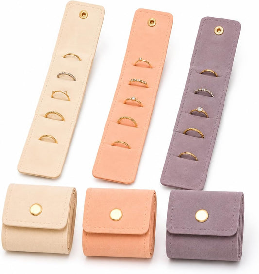 3Pcs Mini Travel Jewelry Bag with Buckle,Small Travel Jewelry Organizer Case,Foldable Jewelry Roll for Journey Rings, Necklaces, Earrings, Bracelets-Lightweight Jewelry Storage Organizer