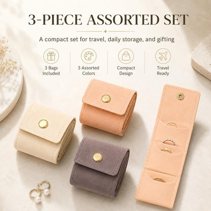 3Pcs Mini Travel Jewelry Bag with Buckle,Small Travel Jewelry Organizer Case,Foldable Jewelry Roll for Journey Rings, Necklaces, Earrings, Bracelets-Lightweight Jewelry Storage Organizer