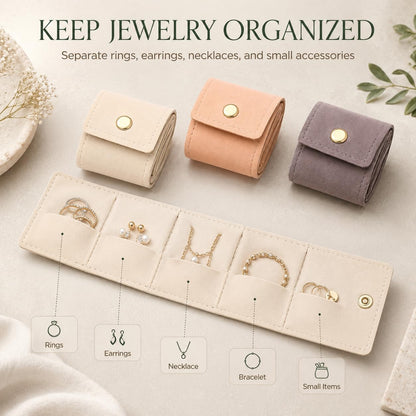 3Pcs Mini Travel Jewelry Bag with Buckle,Small Travel Jewelry Organizer Case,Foldable Jewelry Roll for Journey Rings, Necklaces, Earrings, Bracelets-Lightweight Jewelry Storage Organizer