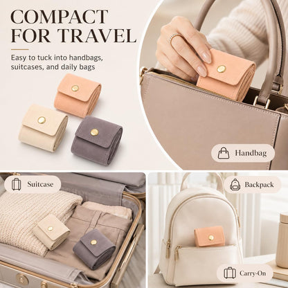 3Pcs Mini Travel Jewelry Bag with Buckle,Small Travel Jewelry Organizer Case,Foldable Jewelry Roll for Journey Rings, Necklaces, Earrings, Bracelets-Lightweight Jewelry Storage Organizer