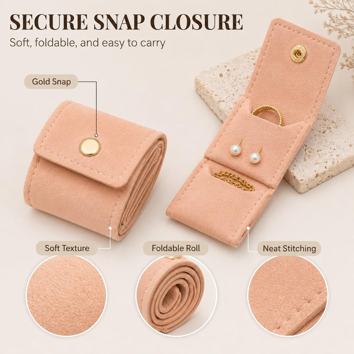 3Pcs Mini Travel Jewelry Bag with Buckle,Small Travel Jewelry Organizer Case,Foldable Jewelry Roll for Journey Rings, Necklaces, Earrings, Bracelets-Lightweight Jewelry Storage Organizer