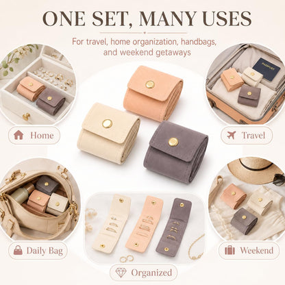 3Pcs Mini Travel Jewelry Bag with Buckle,Small Travel Jewelry Organizer Case,Foldable Jewelry Roll for Journey Rings, Necklaces, Earrings, Bracelets-Lightweight Jewelry Storage Organizer
