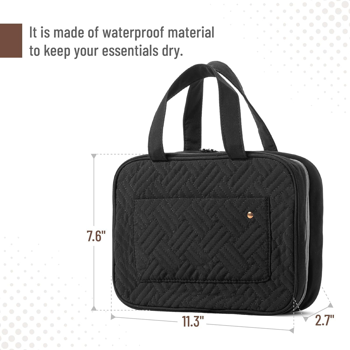 Travel Toiletry Bag Organizers, Black | Makeup Travel Bag for Toiletries with Hanging Hook, Water-Resistant