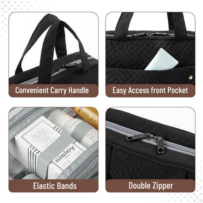 Travel Toiletry Bag Organizers, Black | Makeup Travel Bag for Toiletries with Hanging Hook, Water-Resistant