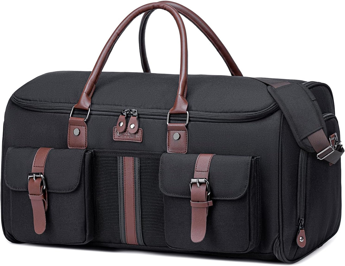 Carry on Garment Bag, 2 in 1 Duffle Bag for Travel Convertible Garment Duffel Bags for Men Women Inner Dry/Wet Compartment Suit Bag Travel with Shoe Compartment Bussiness Weekender Trip,Black