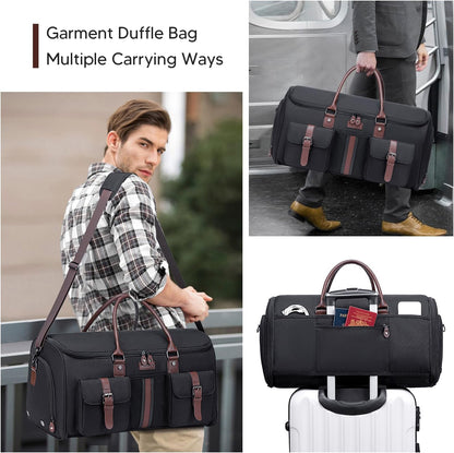 Carry on Garment Bag, 2 in 1 Duffle Bag for Travel Convertible Garment Duffel Bags for Men Women Inner Dry/Wet Compartment Suit Bag Travel with Shoe Compartment Bussiness Weekender Trip,Black