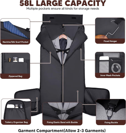 Carry on Garment Bag, 2 in 1 Duffle Bag for Travel Convertible Garment Duffel Bags for Men Women Inner Dry/Wet Compartment Suit Bag Travel with Shoe Compartment Bussiness Weekender Trip,Black