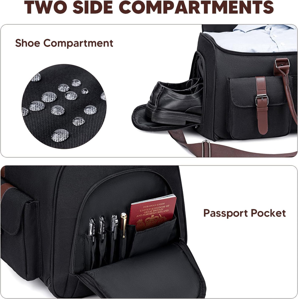 Carry on Garment Bag, 2 in 1 Duffle Bag for Travel Convertible Garment Duffel Bags for Men Women Inner Dry/Wet Compartment Suit Bag Travel with Shoe Compartment Bussiness Weekender Trip,Black