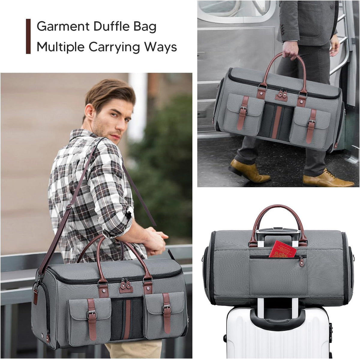 Carry on Garment Bag, 2 in 1 Duffle Bag for Travel Convertible Garment Duffel Bags for Men Women Inner Dry/Wet Compartment Suit Bag Travel with Shoe Compartment Bussiness Weekender Trip,Black