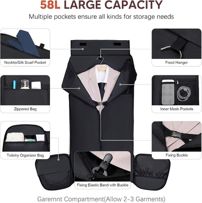 Carry on Garment Bag, 2 in 1 Duffle Bag for Travel Convertible Garment Duffel Bags for Men Women Inner Dry/Wet Compartment Suit Bag Travel with Shoe Compartment Bussiness Weekender Trip,Black