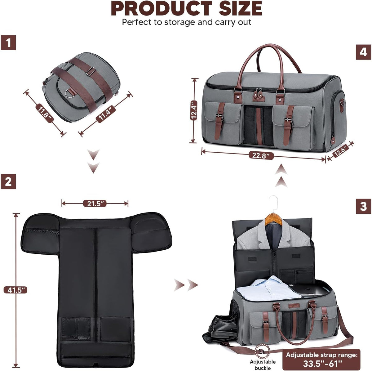 Carry on Garment Bag, 2 in 1 Duffle Bag for Travel Convertible Garment Duffel Bags for Men Women Inner Dry/Wet Compartment Suit Bag Travel with Shoe Compartment Bussiness Weekender Trip,Black