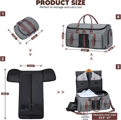 Carry on Garment Bag, 2 in 1 Duffle Bag for Travel Convertible Garment Duffel Bags for Men Women Inner Dry/Wet Compartment Suit Bag Travel with Shoe Compartment Bussiness Weekender Trip,Black