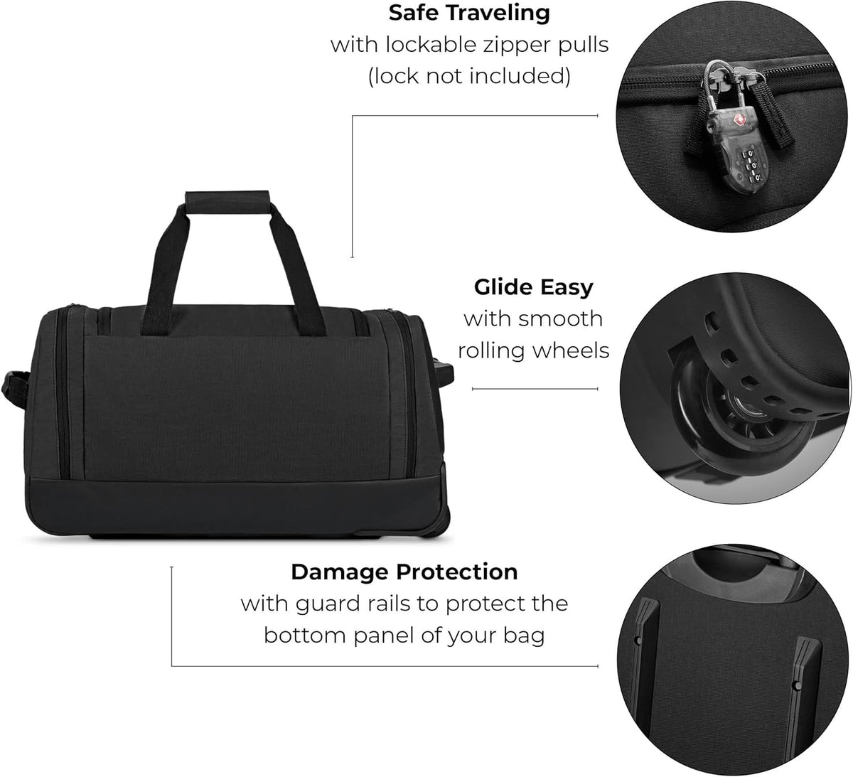 Rolling Duffle Bag with Wheels - Wheeled Carry On Luggage for Travel, Roller Duffel for Men & Women, Telescoping Handle System, Separate Shoe & Laundry Compartment - Leroy, Gray