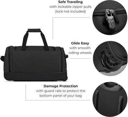 Rolling Duffle Bag with Wheels - Wheeled Carry On Luggage for Travel, Roller Duffel for Men & Women, Telescoping Handle System, Separate Shoe & Laundry Compartment - Leroy, Gray