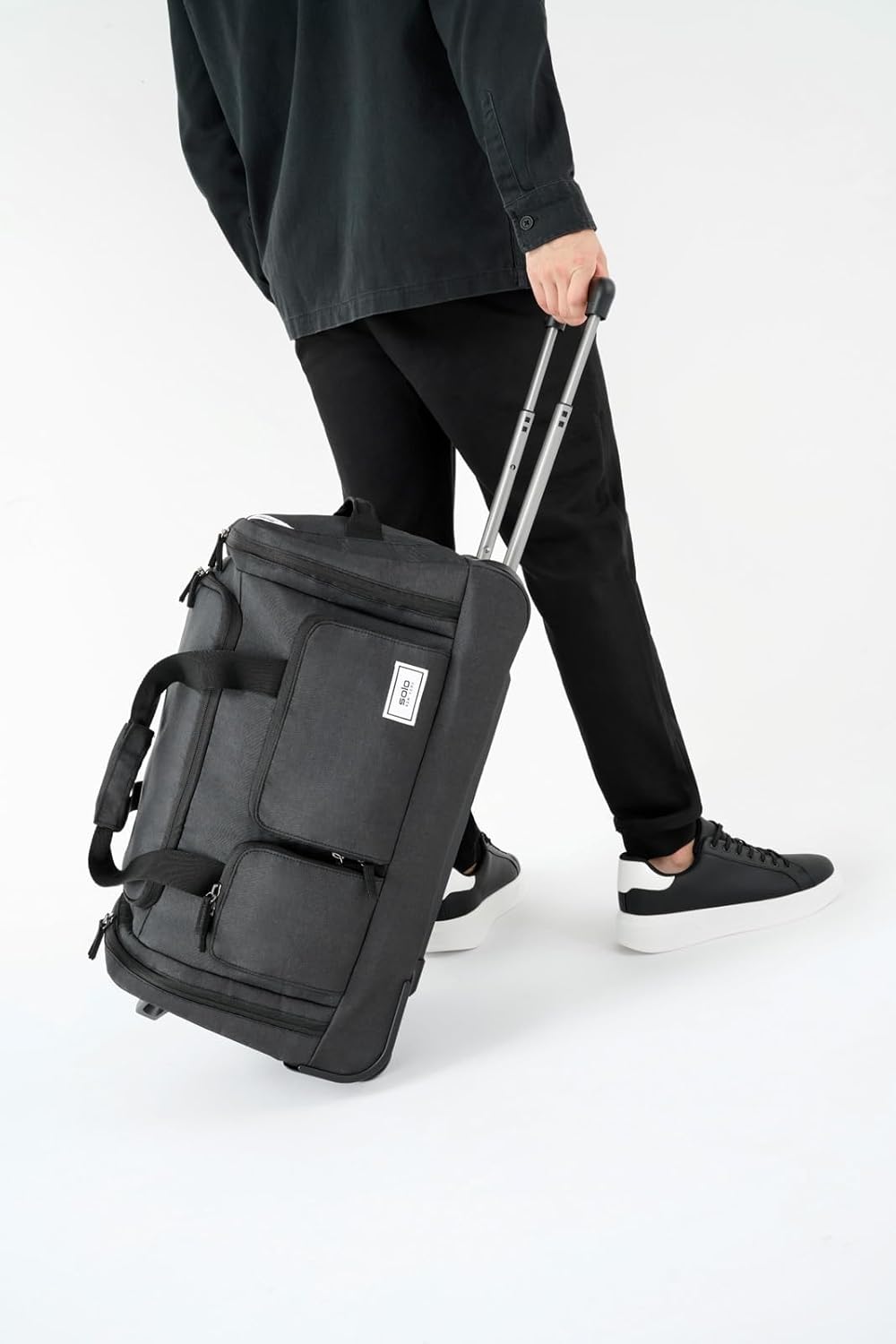 Rolling Duffle Bag with Wheels - Wheeled Carry On Luggage for Travel, Roller Duffel for Men & Women, Telescoping Handle System, Separate Shoe & Laundry Compartment - Leroy, Gray