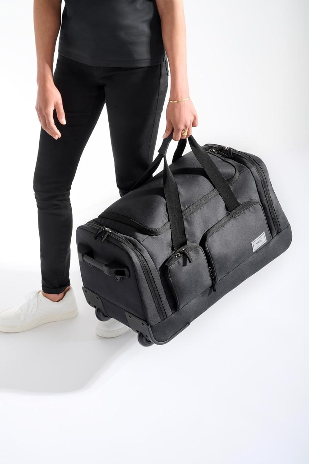 Rolling Duffle Bag with Wheels - Wheeled Carry On Luggage for Travel, Roller Duffel for Men & Women, Telescoping Handle System, Separate Shoe & Laundry Compartment - Leroy, Gray