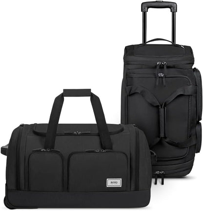 Rolling Duffle Bag with Wheels - Wheeled Carry On Luggage for Travel, Roller Duffel for Men & Women, Telescoping Handle System, Separate Shoe & Laundry Compartment - Leroy, Gray