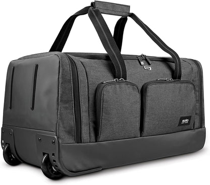Rolling Duffle Bag with Wheels - Wheeled Carry On Luggage for Travel, Roller Duffel for Men & Women, Telescoping Handle System, Separate Shoe & Laundry Compartment - Leroy, Gray