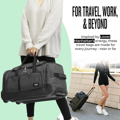 Rolling Duffle Bag with Wheels - Wheeled Carry On Luggage for Travel, Roller Duffel for Men & Women, Telescoping Handle System, Separate Shoe & Laundry Compartment - Leroy, Gray