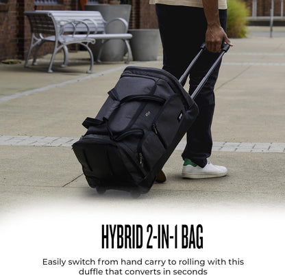 Rolling Duffle Bag with Wheels - Wheeled Carry On Luggage for Travel, Roller Duffel for Men & Women, Telescoping Handle System, Separate Shoe & Laundry Compartment - Leroy, Gray