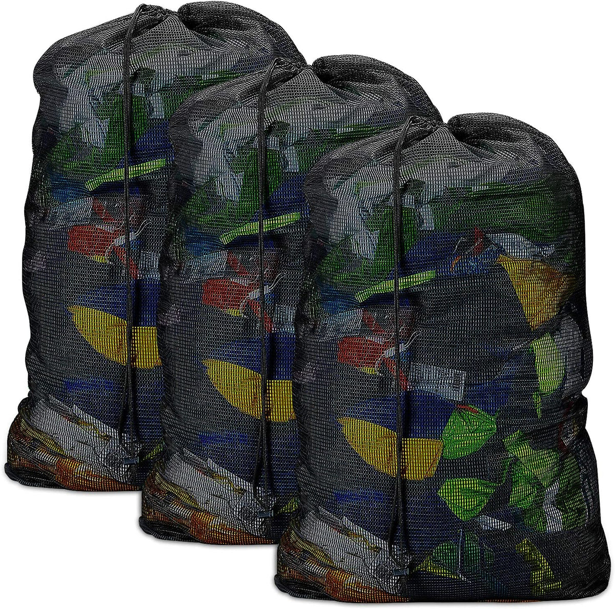 Mesh Laundry Bags with Adjustable Shoulder Strap, 24" x 36" Heavy Duty Nylon, Drawstring Closure, 3-Pack, Mixed Colors
