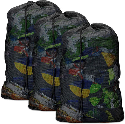Mesh Laundry Bags with Adjustable Shoulder Strap, 24" x 36" Heavy Duty Nylon, Drawstring Closure, 3-Pack, Mixed Colors