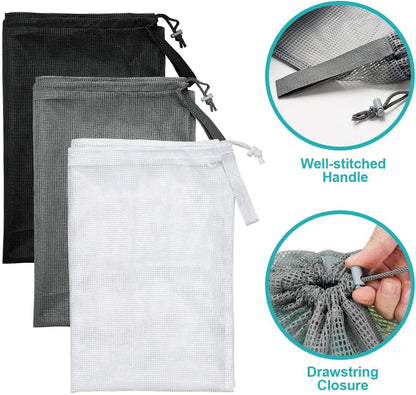 Mesh Laundry Bags with Adjustable Shoulder Strap, 24" x 36" Heavy Duty Nylon, Drawstring Closure, 3-Pack, Mixed Colors