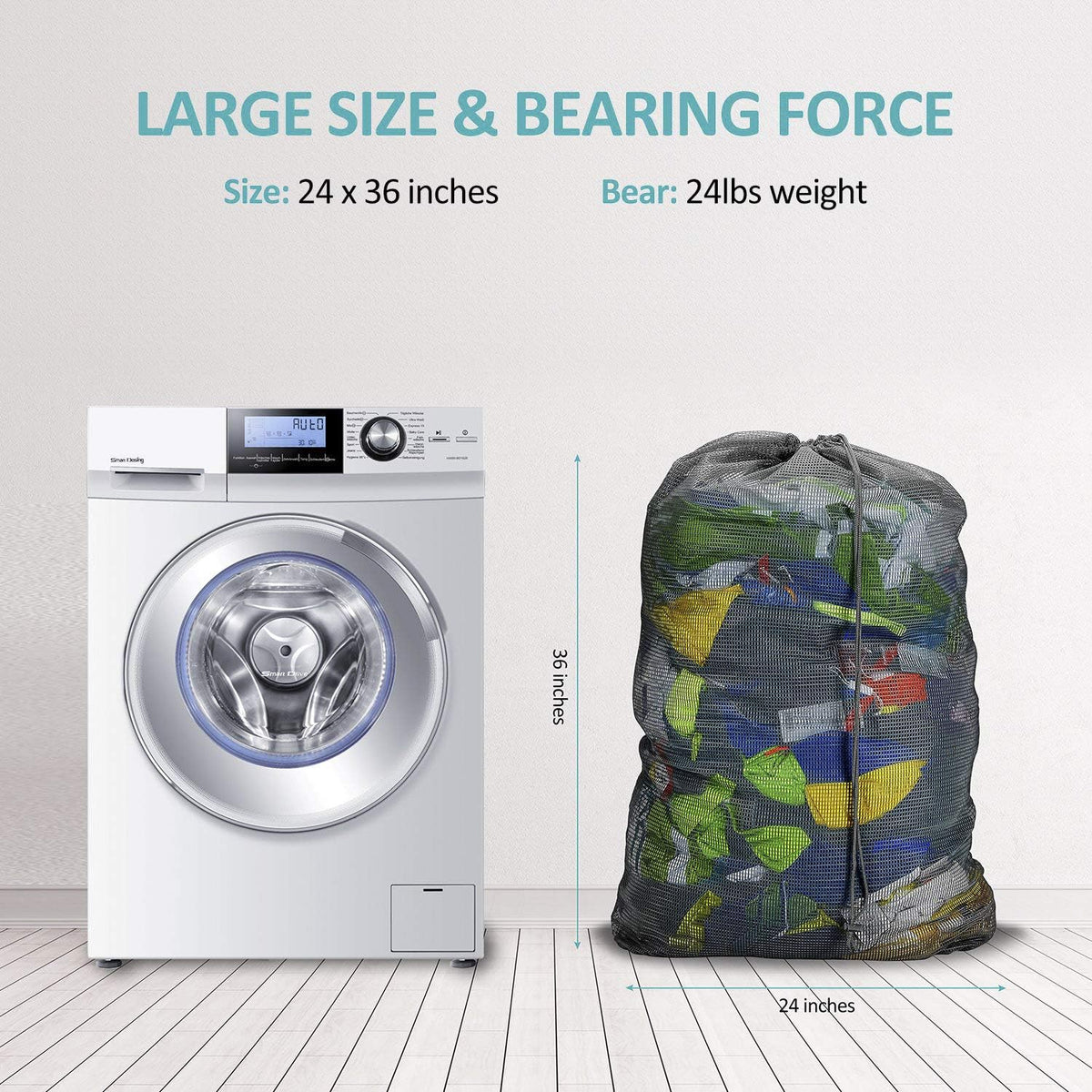 Mesh Laundry Bags with Adjustable Shoulder Strap, 24" x 36" Heavy Duty Nylon, Drawstring Closure, 3-Pack, Mixed Colors