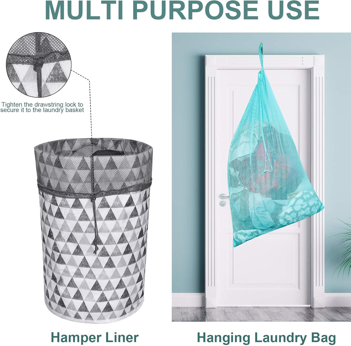 Mesh Laundry Bags with Adjustable Shoulder Strap, 24" x 36" Heavy Duty Nylon, Drawstring Closure, 3-Pack, Mixed Colors