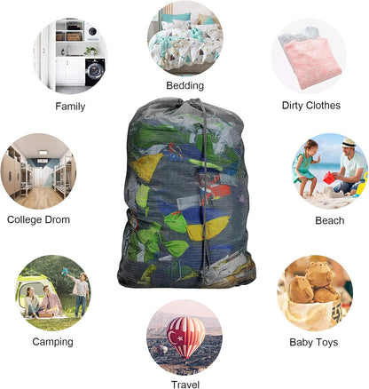 Mesh Laundry Bags with Adjustable Shoulder Strap, 24" x 36" Heavy Duty Nylon, Drawstring Closure, 3-Pack, Mixed Colors