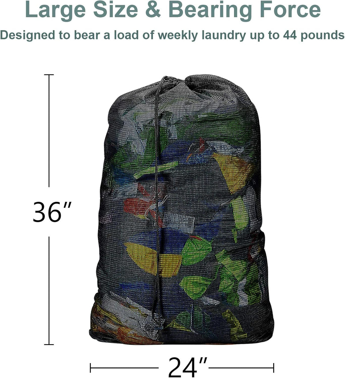 Mesh Laundry Bags with Adjustable Shoulder Strap, 24" x 36" Heavy Duty Nylon, Drawstring Closure, 3-Pack, Mixed Colors