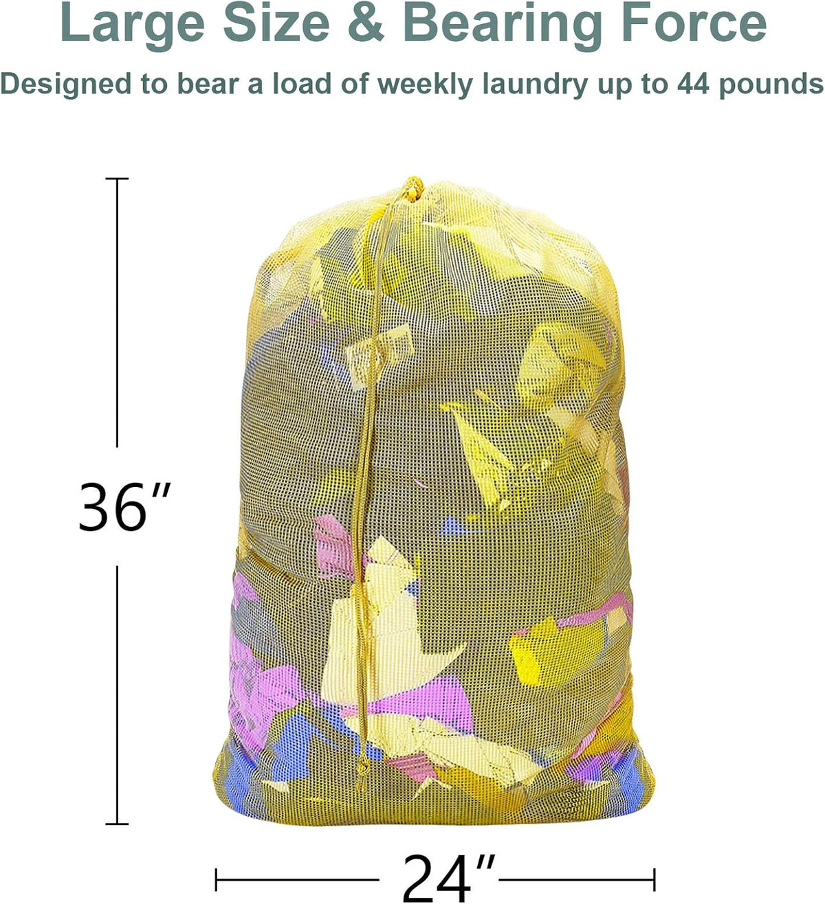 Mesh Laundry Bags with Adjustable Shoulder Strap, 24" x 36" Heavy Duty Nylon, Drawstring Closure, 3-Pack, Mixed Colors
