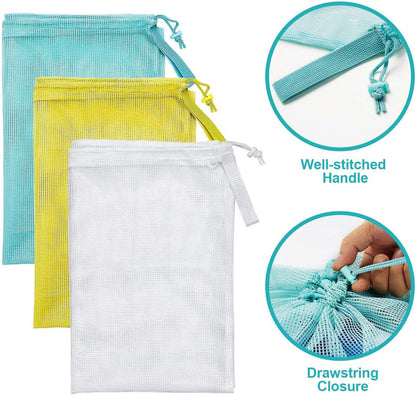 Mesh Laundry Bags with Adjustable Shoulder Strap, 24" x 36" Heavy Duty Nylon, Drawstring Closure, 3-Pack, Mixed Colors