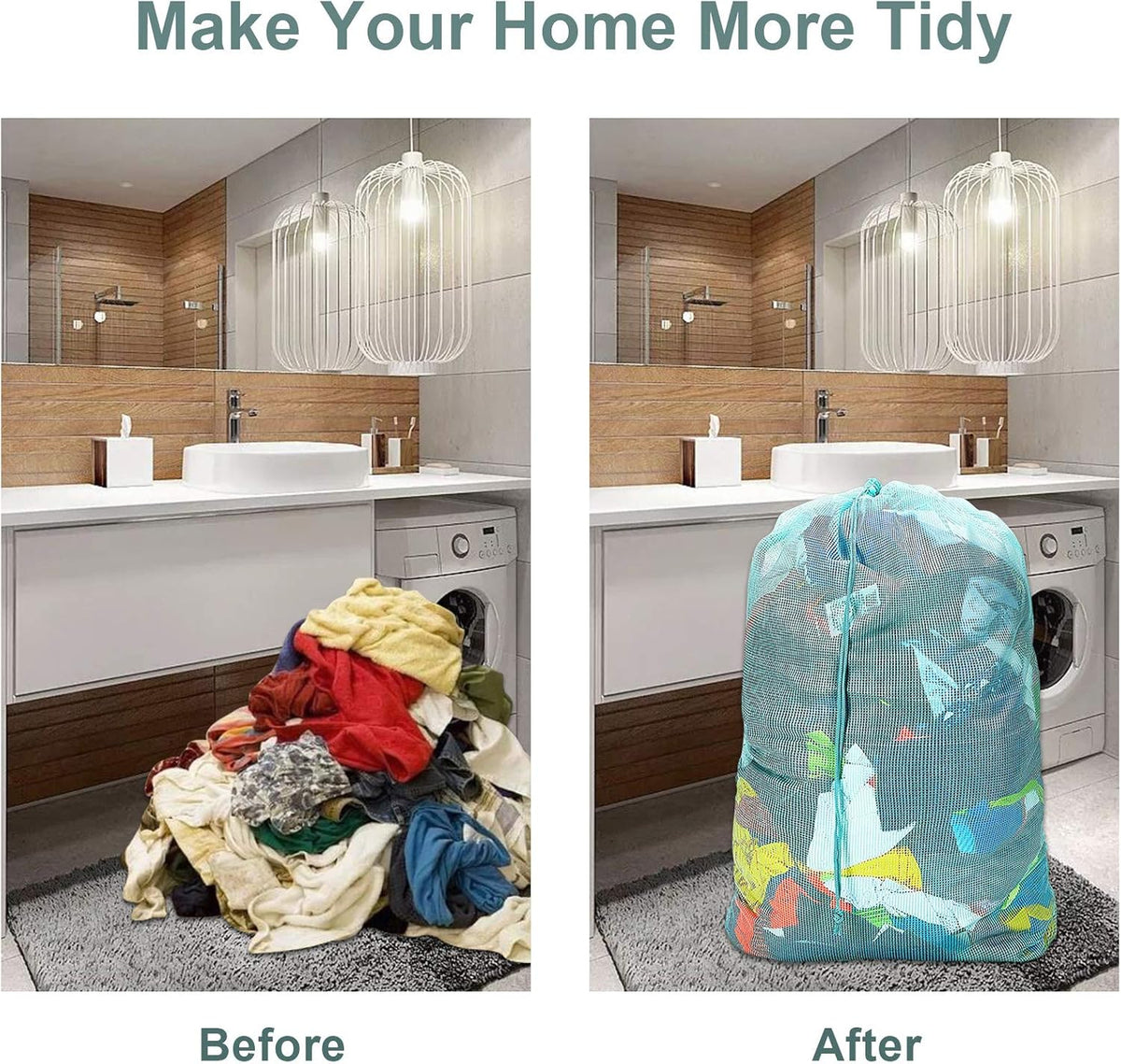 Mesh Laundry Bags with Adjustable Shoulder Strap, 24" x 36" Heavy Duty Nylon, Drawstring Closure, 3-Pack, Mixed Colors